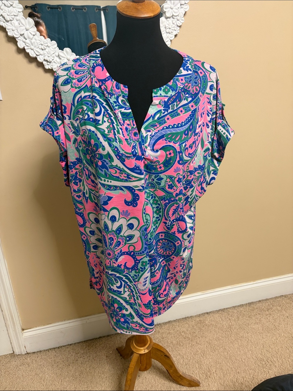 Dear Scarlett Paisley Notch-Neck Tunic in Pink & Blue